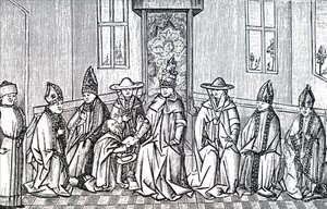 Peter de Kluizenaar, paus Urbanus II en Simeon Patriarch van Jeruzalem door Unbekannt