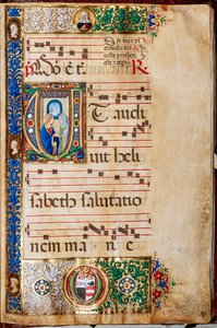 Piccolomini Bibliotheek: koorboek, cod. 14.P., ff. 46r met Maria en St. Elizabeth