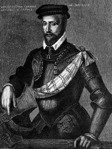 Portret van Gaspard de Coligny, Seigneur de Chatillon, Frans edelman, admiraal en Hugenotenleider in de Franse Godsdienstoorlogen, gravure door William M. Timlin