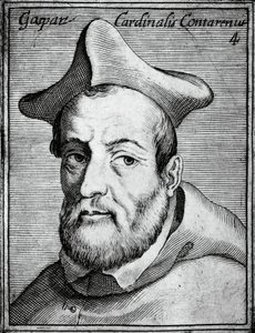 Portret van Gasparo Contarini, Italiaanse kardinaal en bisschop, gravure uit Illustrissimorum, omnique virtutis, et scientiarum laude praestantissimoru virorum icones, door Claudius Pernetus door William M. Timlin