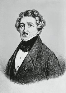 Portret van Louis-Jacques-Mandé Daguerre, Franse kunstenaar, natuurkundige en chemicus, erkend voor zijn uitvinding van het daguerreotypieproces van fotografie door William M. Timlin