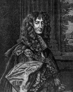 Portret van Prins Rupert Wittelsbach van de Rijn (1619-1682), hertog van Beieren, hertog van Cumberland, graaf van Holderness, Duitse generaal en admiraal, gravure door William M. Timlin