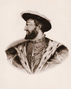 Portret van de koning van Frankrijk François I (1494-1547) Gravure uit de 19e eeuw