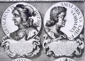 Portretten van Gesalec en Amalaric (litho) door Unbekannt
