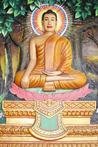 Preah Prom Rath-klooster, Leven van de Boeddha, Meditatie op een lotus, De Boeddha in aarde-aanrakende positie, Siem Reap, Cambodja door Unbekannt
