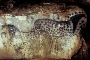 Prehistorische grot van Pech Merle/Spot paarden en negatieve handen/25.000 jaar/Cabrerets/Lot/Midi Pyrenees/Frankrijk
