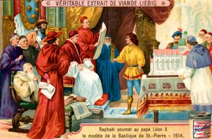 Raphael presenteert model van de Sint-Pietersbasiliek