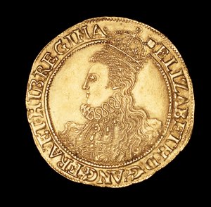 Zeldzame Engelse munt, portret van Koningin Elizabeth I, gouden pond