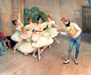 Repetitie van een show, leraar en ballerina