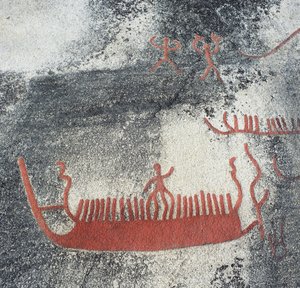 Rotsgravure die een boot voorstelt, Begby, Noorwegen. Bronstijd. door William M. Timlin
