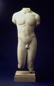 Romeinse mannelijke torso van een jeugdige figuur, naar een Polyclitaans bronzen origineel uit de 5e eeuw v.Chr. (voorzijde) ca. 1e eeuw n.Chr. door Unbekannt