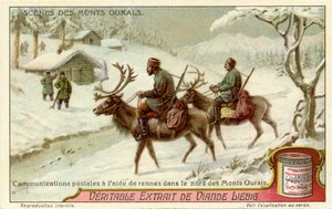 Russische postdienst met rendieren in de noordelijke Oeral