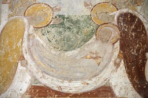 Saint-Savin abdij romaanse schildering: begrafenis, Saint-Savin-sur-Gartempe, Frankrijk
