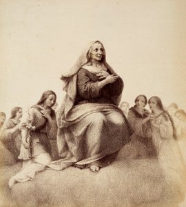 Sint Anna aanschouwt tevreden haar dochter. Illustratie van Canto XXXII in Paradiso van De Goddelijke Komedie door Dante Alighieri