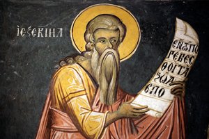 Sint Ezechiel Byzantijnse fresco van het Agios Ioannis Lampadistis klooster, Sint-Johannes Lampadistis 11e eeuw Cyprus Geschilderde kerken UNESCO site Troodos, Cyprus