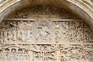 Timpaan van de Sainte Foy abdijkerk: Christus in Glorie & Laatste Oordeel, Conques, Frankrijk door Unbekannt