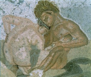 Sater en Maenade, detail van een mozaïek uit het Huis van de Faun door Unbekannter Künstler