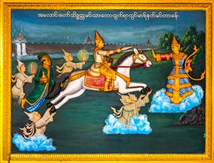 Scène uit het leven van Boeddha, Shwedagon Pagode, Yangon, Myanmar, Azië door Unbekannter Künstler
