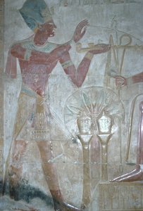 Seti I offert wierook aan Horus, Tempel van Seti I, Egyptisch Nieuwe Rijk, XIXe dynastie, ca. 1318 v.Chr. door Unbekannt