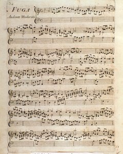 Bladmuziekpagina voor Fuga in Stukken voor het klavecimbel door Domenico Scarlatti