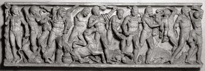Zijde van een sarcofaag die de werken van Hercules afbeeldt, Romeins, 2e eeuw door Unbekannt