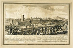 Spanje: Oorlog van de Spaanse Successie (1714). Beleg van Barcelona (gravure)