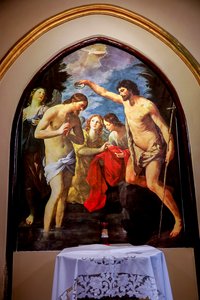 St. Petrus en Paulus apostelenkerk, Palermo, Sicilië, Italië. Doop van Christus, kopie van een schilderij uit 1623 door Guido Reni. (foto) door Unbekannt
