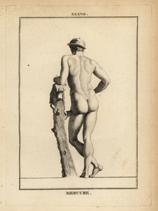 Standbeeld van Mercurius, Romeinse god van handel en communicatie, met gevleugelde hoed petasos en geitenhuid door Unbekannt