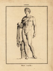Standbeeld van de Romeinse keizer Marcus Aurelius, naakt met bol en scepter door Unbekannt