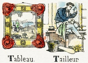 T - Tableau Tailleur - Kindervermaak Alfabet ca. 1890 (lithografie)