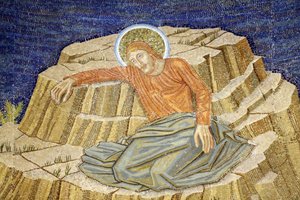 Kerk van Alle Naties, Christus in doodsangst, mozaïek van de basiliek in Gethsemane
