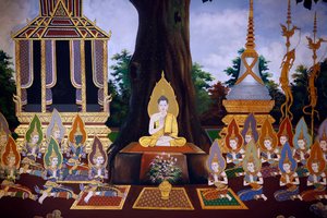 Het leven van de Boeddha, muurschildering, Wat Botum tempel, Phnom Penh, 2022 (foto)