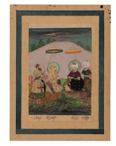 De Mughal keizer Shah Jahan met zijn voorouder Timur door Unbekannter Künstler
