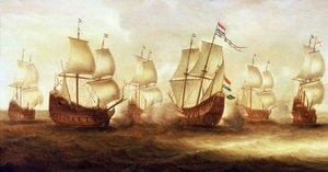 Dertigjarige Oorlog (1618-1648): De actie van admiraal Witte de With met de schepen van Duinkerken voor Nieuwpoort (Holland) in 1641 door Unbekannter Künstler