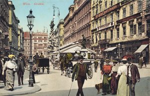 Wenen, Graben - beroemde straat in het stadscentrum met wandelende mensen (ansichtkaart) door Unbekannter Künstler