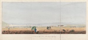 Uitzicht op Kaapstad, Tafelbaai en de Tygerberg-heuvels (Zuid-Afrika). Lithografie door J.W. Burchell door Unbekannter Künstler