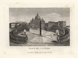 Zicht op het Sint-Pietersplein, met de Sint-Pietersbasiliek en oude Egyptische obelisk door Unbekannt