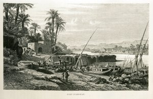 Uitzicht op de haven van Aswan in Egypte - Illustratie uit de Atlas van Egypte
