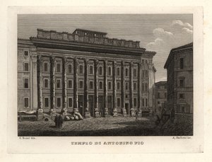 Uitzicht op de Tempel van Antoninus en Faustina, Tempio di Antonino Pio, Rome