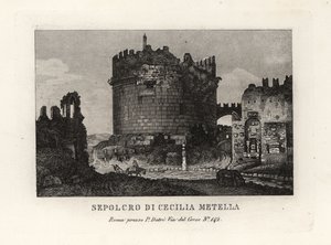 Zicht op de ruïne van het graf van Caecilia Metella, Rome door Unbekannt