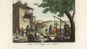 Uitzicht op het dorp Nikali, nabij Larissa, de hoofdstad van Thessalië, Griekenland door Unbekannt
