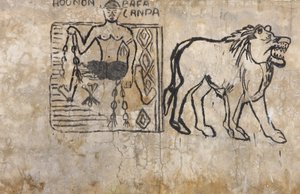 Muurschildering die een voodoo tovenaar uitbeeldt, Lome, Togo door Unbekannt