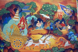 Wat Ananda Metyarama Thai Boeddhistische Tempel. Leven van de Boeddha schilderij, 20160818, Singapore, Singapore
