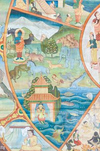 Levenswiel, detail, muurschildering in Wat Umong, Chiang Mai, Thailand