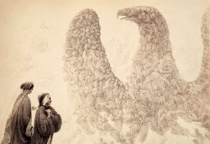 Binnen de sfeer van Jupiter ziet Dante de gezegende geesten zich vormen in de vorm van een adelaar, symbool van het Rijk. Illustratie van Canto XVIII in Paradiso van De Goddelijke Komedie door Dante Alighieri. Werk van Francesco Scaramuzza door Unbekannter Künstler