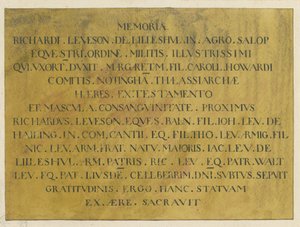 Wolverhampton - Latijnse grafschrift van admiraal Richard Leveson in St. Peter