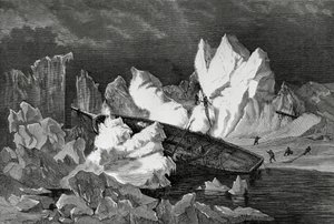 Wrak van Hansa verpletterd door ijs, oktober 1869, Noordelijke IJszee, Tweede Duitse Noordpool Expeditie door William M. Timlin