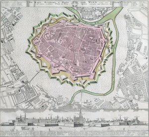Plan van de binnenstad van Wenen met de vestingwerken en de nabijgelegen voorsteden door Unbekannter Stecher