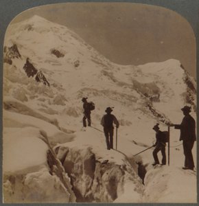 Beklimming van de Mont Blanc - oversteek van de Bossons-gletsjer - Grands Mulets in de verte, Alpen, 1901