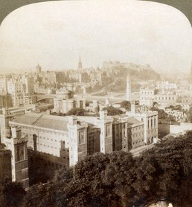 Edinburgh, vanaf Calton Hill, ZW naar het Kasteel, over oude begraafplaats, Schotland, 1902 door Underwood and Underwood